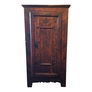 Late 19th Century Antique English One-Door Wooden Armoire With Iron Hinges For Sale