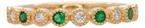 Zambian Emerald Band Ring With Earth-Mined Diamond Accents: Solid 14k Gold, Size 6.75