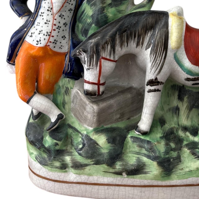 Mid 19th Century 19th Century Staffordshire Figural Spill Vase With Gentleman & Horse For Sale - Image 5 of 9