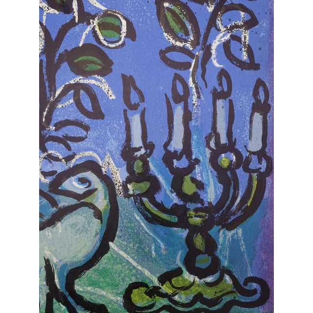 Modern Marc Chagall, Dove and Menorah Candlestick, Original Lithograph For Sale - Image 3 of 6