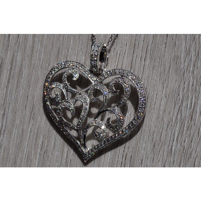 Contemporary The Lohrs: Large 18K White Gold Diamond Heart Pendant For Sale - Image 3 of 3