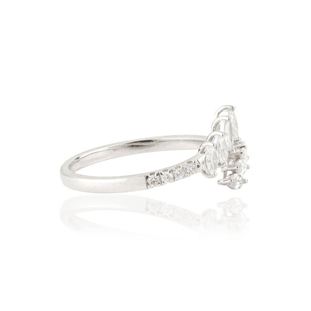 Metal Modernist 14k White Gold Natural Diamond Open Bypass Ring Size 5.5 For Sale - Image 7 of 18