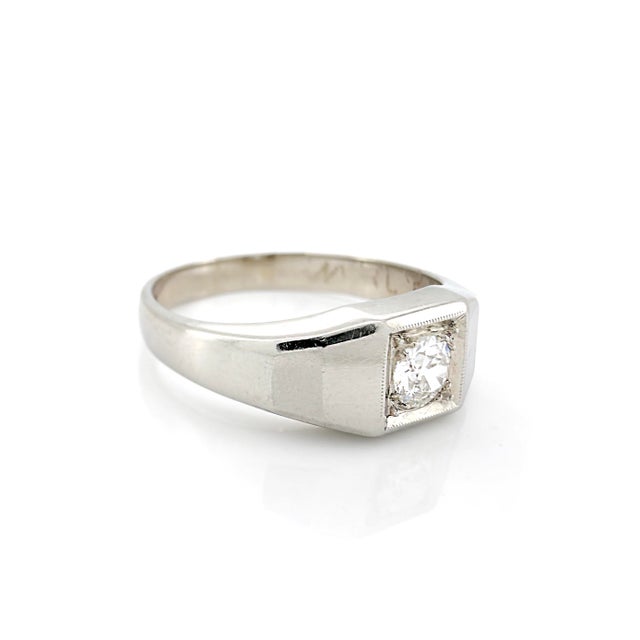 Art Deco 14k White Gold Old European Cut Diamond Ring, Size 7.75 For Sale - Image 4 of 14
