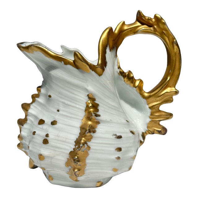 Antique French Porcelain Shell Shaped Creamer – Old Paris Style With Gold Gilding For Sale