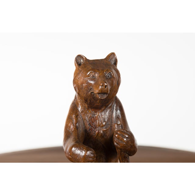 Wood Black Forest 1890s Carved Wooden Bear Standing on a Circular Base For Sale - Image 7 of 11