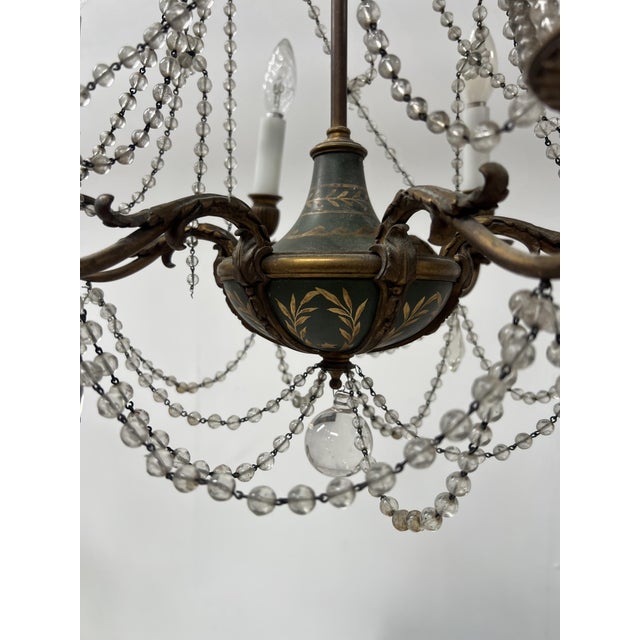 Louis XVI Glass Chandelier with Pearl Garland and Painted Sheet Metal For Sale - Image 16 of 18