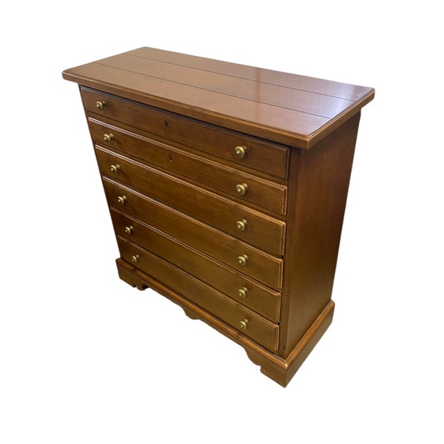 Brown Drexel Heritage Mid 20th Century Cherry Four Drawer Chest Brass Accents For Sale - Image 8 of 12