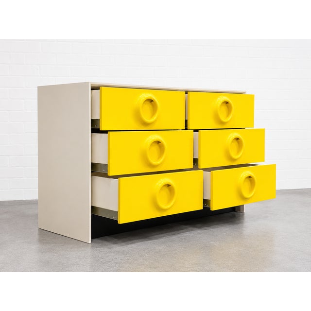 Wood Mid Century Modern Yellow Lacquer Plastic + Wood Dresser in the Style of Raymond Loewy | Vintage Pop Art Space Age Design, C. 1970's For Sale - Image 7 of 13
