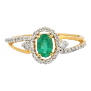 Genuine Emerald Diamond Women Engagement Ring in 18k Solid Yellow Gold Size 7