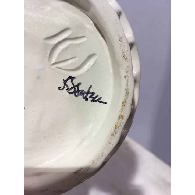 1960s Boho Chic White and Pistachio Ceramic Vase For Sale - Image 4 of 9