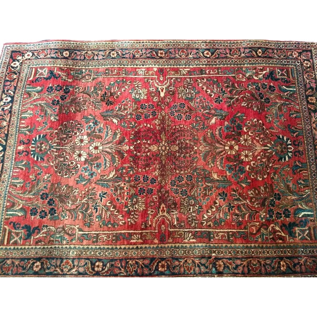 Antique Persian Sarouk Area Rug, Handwoven All-Over Floral Pattern, Red & Navy, 4’ X 5’ For Sale - Image 9 of 10
