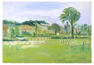 Hilly Landscape - Original Acrylic on Paper by G.-I. Darbois-Gaudin - 1970s 1970s