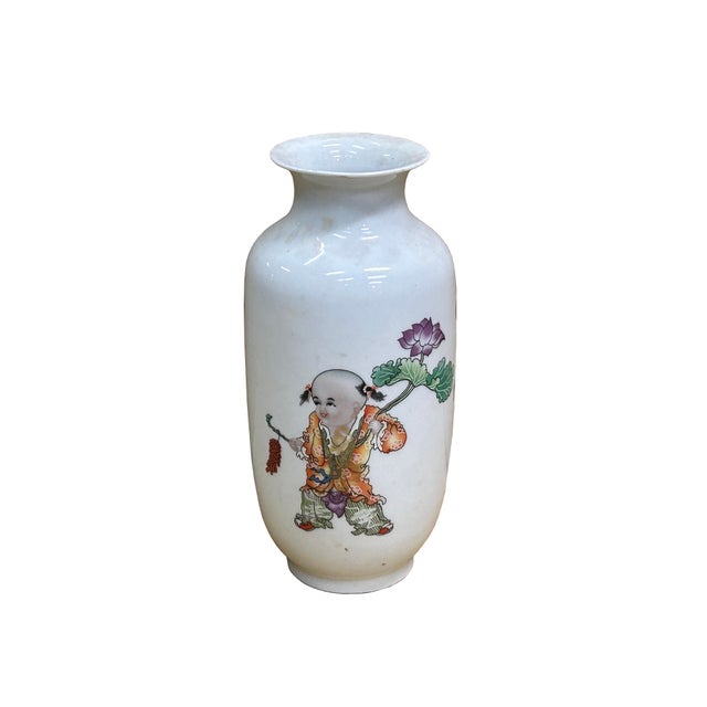 Chinese White Base Color Baizi Graphic Porcelain Art Vase For Sale In San Francisco - Image 6 of 10
