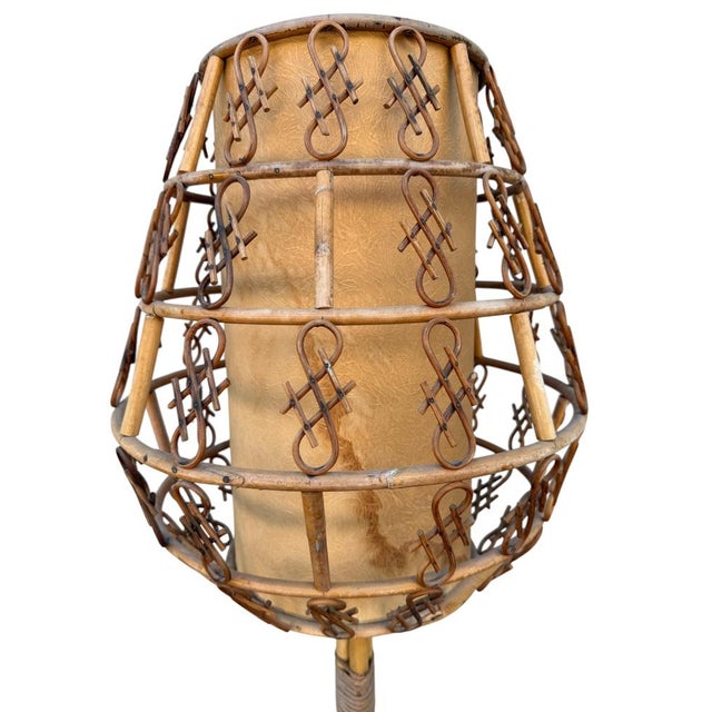 Rattan Floor Lamp in the style of Louis Sognot, France, 1950s For Sale - Image 8 of 15