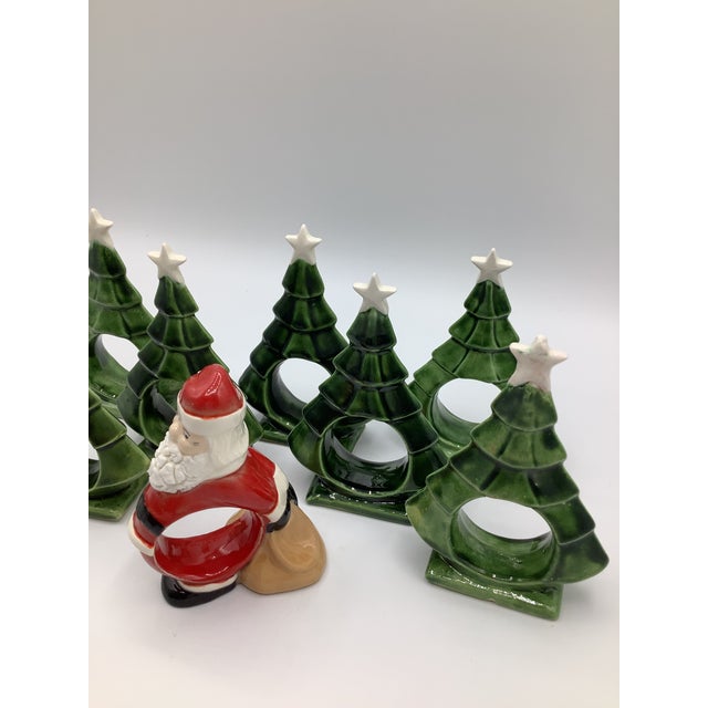 Vintage Ceramic Christmas Tree and 1 Santa Napkin Holders - Set of 8 For Sale - Image 4 of 8