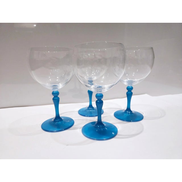1950s Vintage Gin Goblets With Sapphire-Color Stems- Set of 4 For Sale - Image 5 of 6