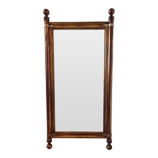 1960s “Brassed” Wood Hollywood Regency Meets Campaign Mirror For Sale