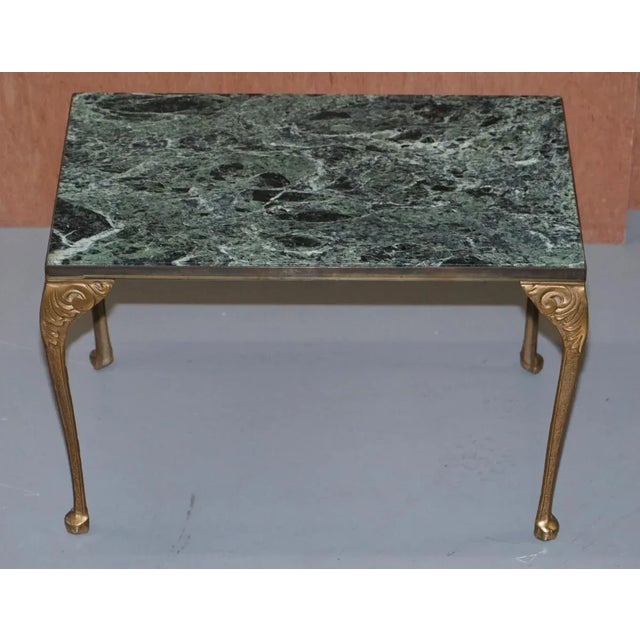 Hollywood Regency Green Marble Top Side Tables with Bronzed Frames, Set of 2 For Sale - Image 3 of 18