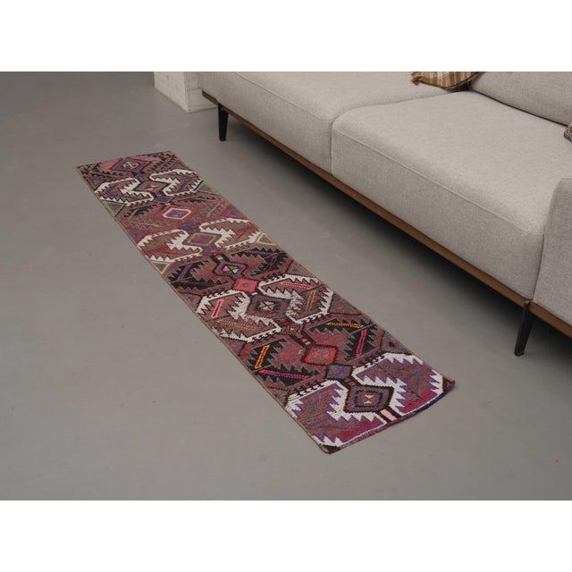 Textile 1970s Vintage Handmade Wool Cotton Purple Area Rug For Sale - Image 7 of 11