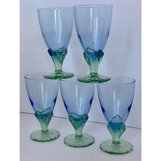 Vintage Bi-Colored, Green and Blue, Hand-Blown Water Goblets, 'Bahia' by Italy's Bormioli Rocco- Set of 10 For Sale - Image 9 of 10
