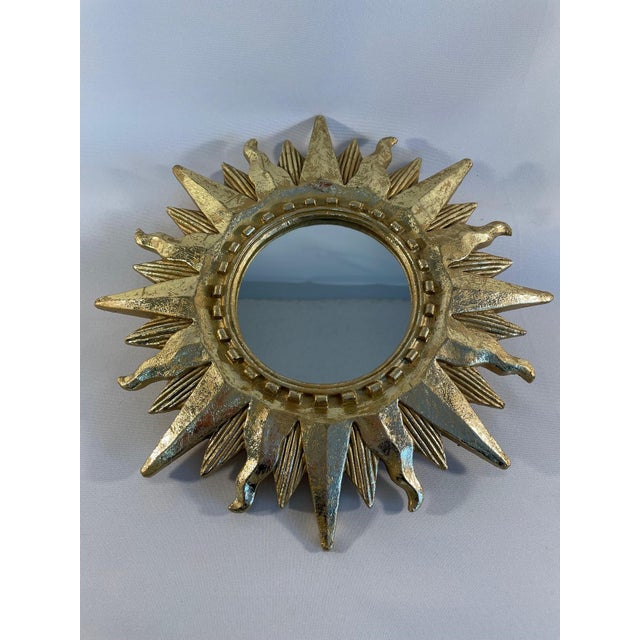 Mid-Century Modern Vintage Mid 20th Century Bright Gold Sunburst Mirror For Sale - Image 3 of 12
