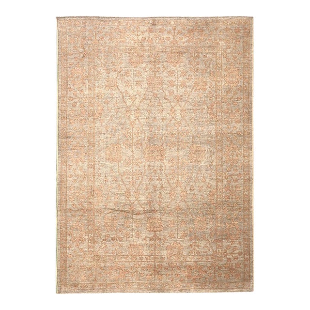 9x12 Soft Washed Oushak Rug | Afghan Hand-Knotted Floral Wool Rug For Sale