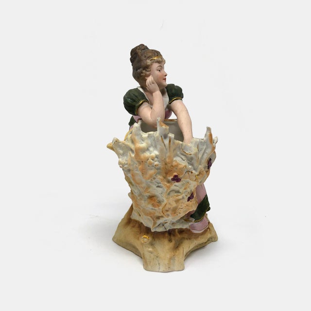 Bisque Woman Figurine Planter – 8" Hand-Painted For Sale - Image 4 of 7