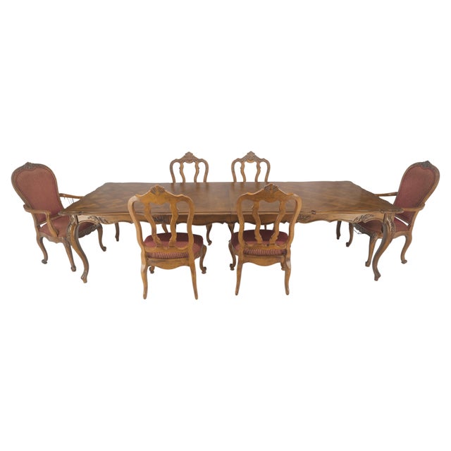 MINT Country French Parquetry Top Table 6 Dining Chairs 2X22" Extension Board Leafs Table Dimensions: 46" x 76" x 30"...