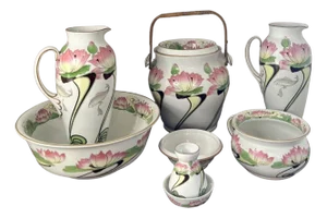 Antique Edwardian Medway Bathroom Set, 1900, Set of 9
