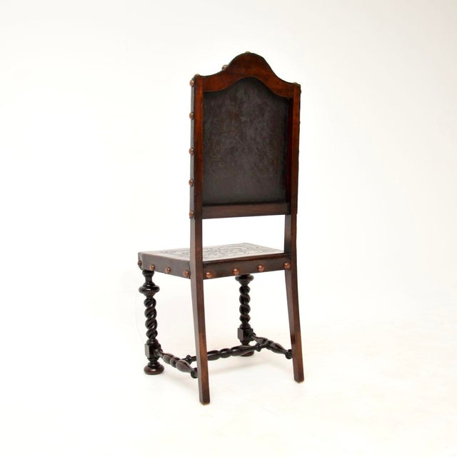 Antique Portuguese Embossed Leather and Walnut Dining Chairs, 1880, Set of 6 For Sale - Image 10 of 17