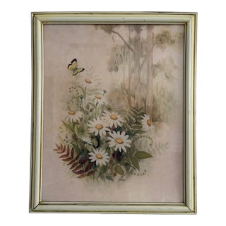 Vintage 1970s F. Massa “Splendors of Nature” Floral Daisy & Butterfly Framed Print For Sale