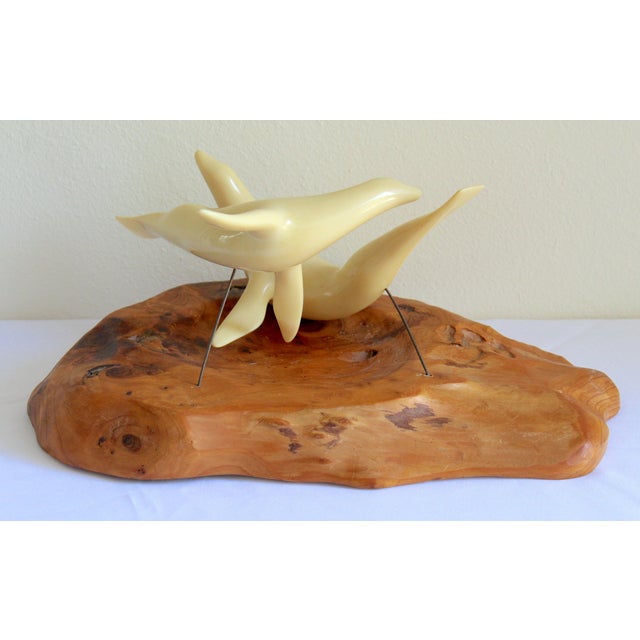 Vintage Mid-Century Modern John Perry Style Pellucida Seals on Burlwood Sculpture For Sale - Image 13 of 17