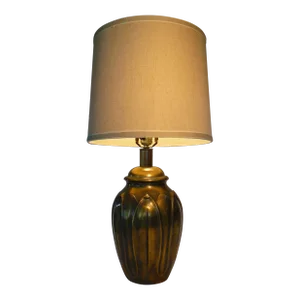 Vintage Late 20th Century Brass Lotus Lamp With Shade