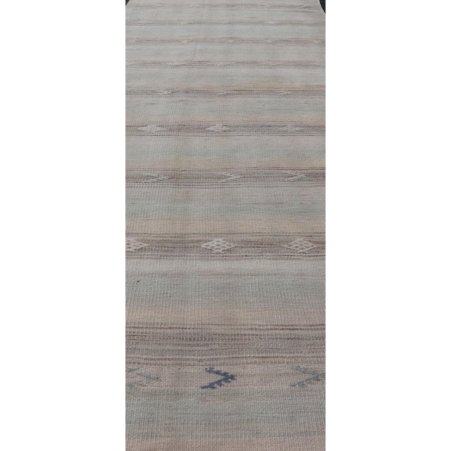 Mid 20th Century Vintage Turkish Kilim Runner With Soft Beige and Muted Pastel Stripes For Sale - Image 5 of 11