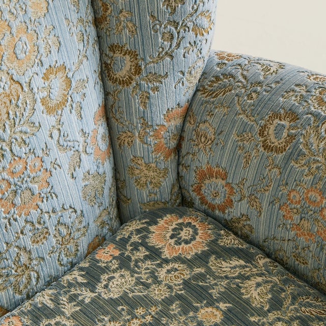 Italian Italian Wingback Lounge Chair in Original Blue Upholstery, 1950s For Sale - Image 3 of 17