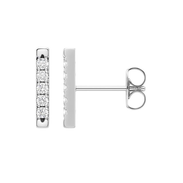 Modern Pave Natural Diamond Flush Bar 14k Stud Earring, A Pair For Sale - Image 3 of 11