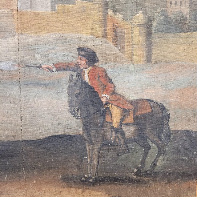 Textile French School Artist, Duel of Knights, 18th Century, Watercolor Painting on Linen For Sale - Image 7 of 18