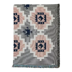 Rousseau Loom Woven Cotton Throw Blanket, Gray and Pink Coverlet
