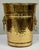 Vintage hammered brass umbrella stand or wastebasket with pierced detail and lion head handles to either side....
