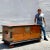 A spectacular vintage Boho blanket chest. Monumental in size and drama. A beautiful ebony and mahogany cabinet with...
