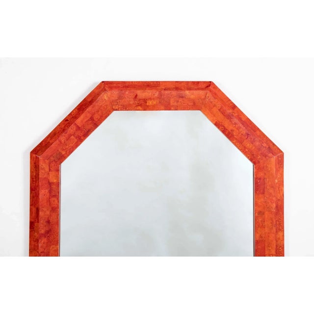 Italian Italian Mid 20th Century Lacquered Shell Coral Colored Octagonal Mirror For Sale - Image 3 of 8