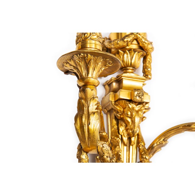 Gold 19th Century French Louis XVI Style Two-Light Wall Sconces Candelabra - a Pair For Sale - Image 8 of 14