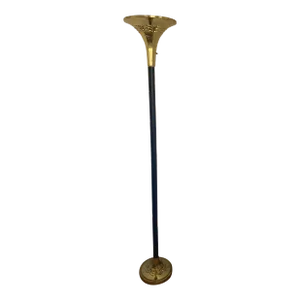 Vintage Mid Century Modern Black + Brass, Art Deco Floor Standing Lamp
