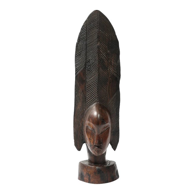 Mid-Century Carved Female Bust in Ebony Hardwood W/ Herringbone Pattern For Sale