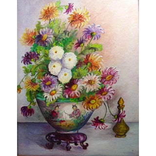 Chinoiserie Floral Still Life Oil Painting For Sale