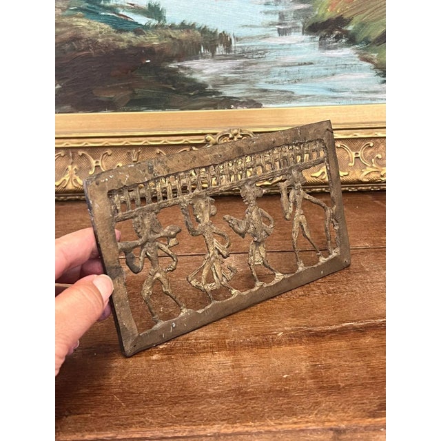 Metal 1970s Primitive Brass-Tone Metal Tribal Wall Decor/Art Piece For Sale - Image 7 of 8