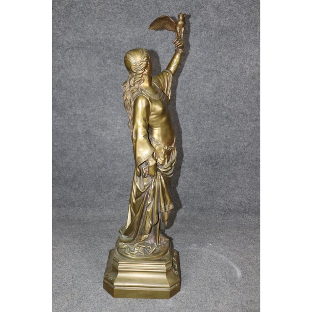 Metal Signed Ferville-Suan French Bronze of Lady & Hawk For Sale - Image 7 of 9