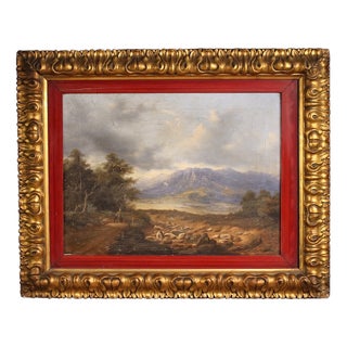 Italian Artist, Landscape with Wayfarers, 1845, Oil Painting on Canvas, Framed For Sale