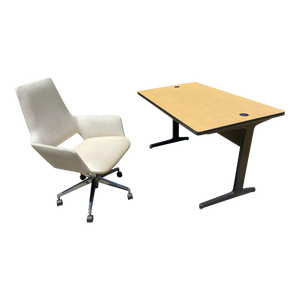 1980s Vintage Mid Century Modern Herman Miller Desk Set With Modern Office Chair - Set of 2
