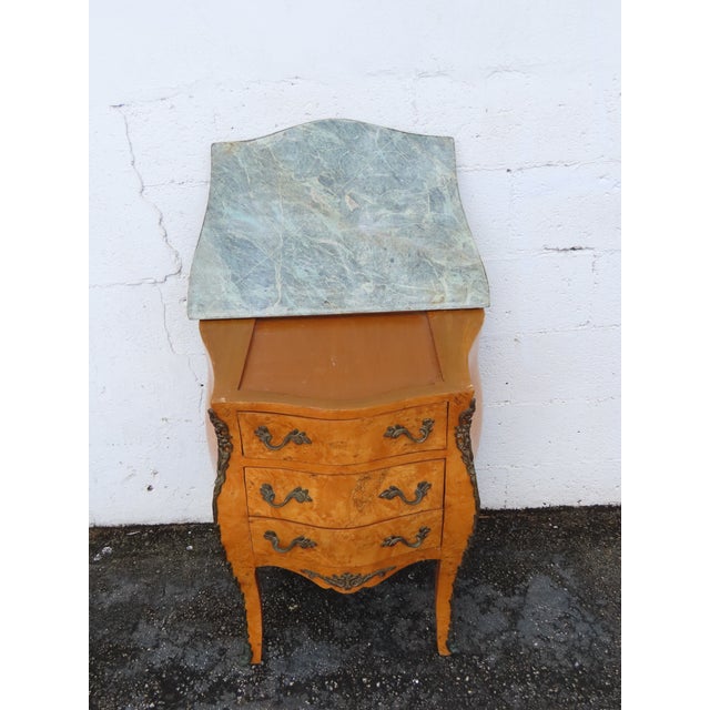 French Marble Top Bombay Serpentine Burlwood Commode Nightstand 6346 For Sale - Image 13 of 16